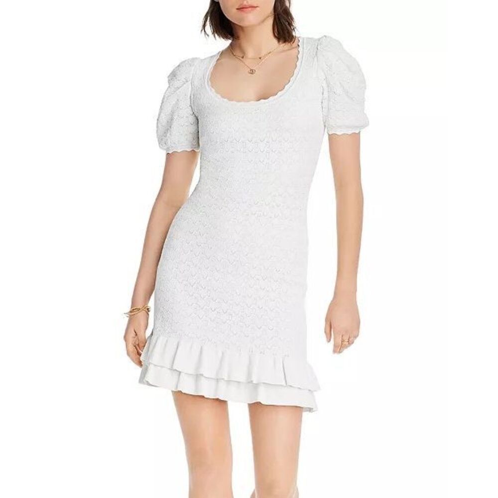 Lini Rebecca Ruffled Hem Knit Dress Size S in White